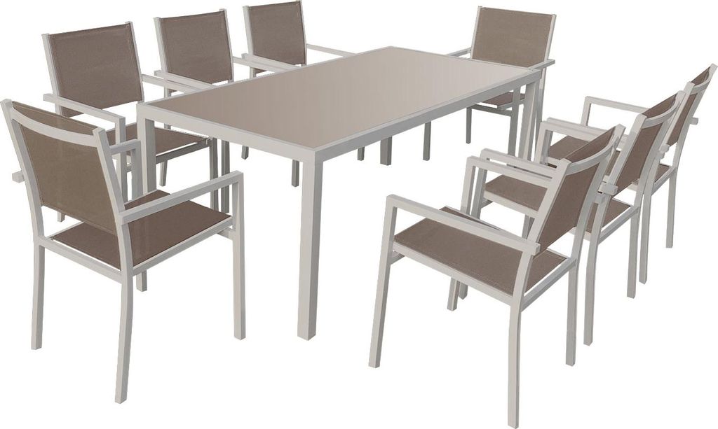 Gartenmöbel BARI aus taupefarbenem Textilene 8 Sitzplätze - taupefarbenes Aluminium