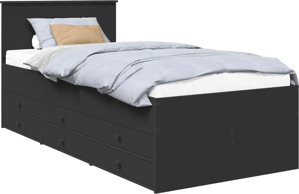 Lit de jour noir 75x190 cm avec tiroirs : gagnez de la place sans effort