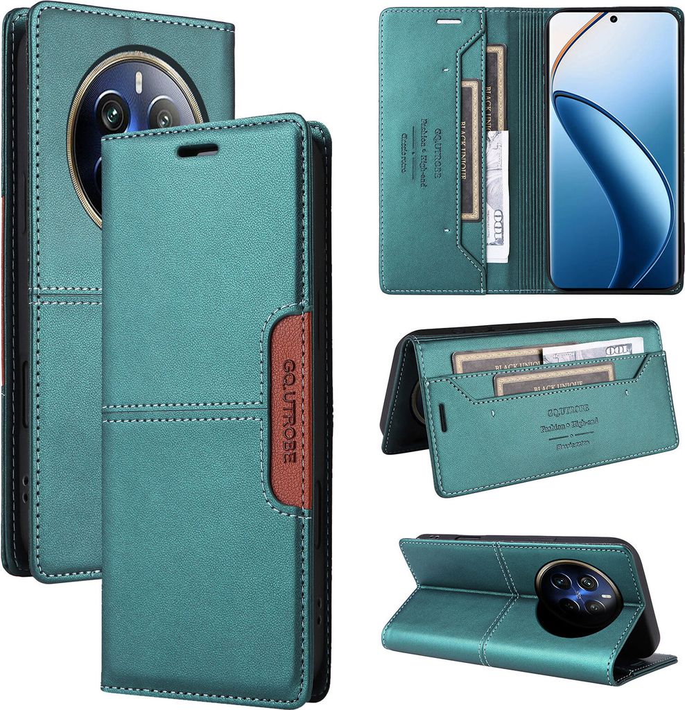 Handyhülle für Realme 13 Pro/13 Pro+/12 Pro/12 Pro+ Hülle, Leder Flip Wallet Kartenfach Stand Schutzhülle Grün