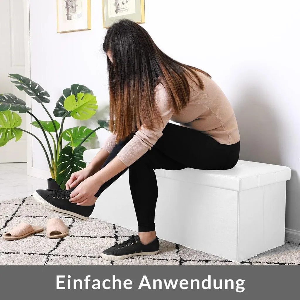 Banc de rangement en MDF blanc 80 x 40 x 40 cm pliable pour salon - 4