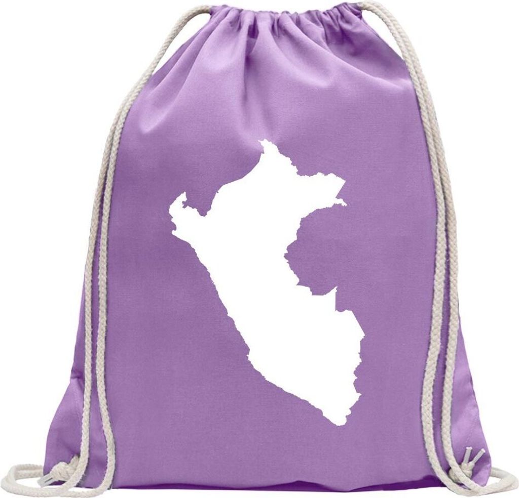 Kiwistar - Turnbeutel - lavendel - Peru Umriss Kontur - Fun Rucksack Sport Beutel Gymsack Baumwolle mit Ziehgurt