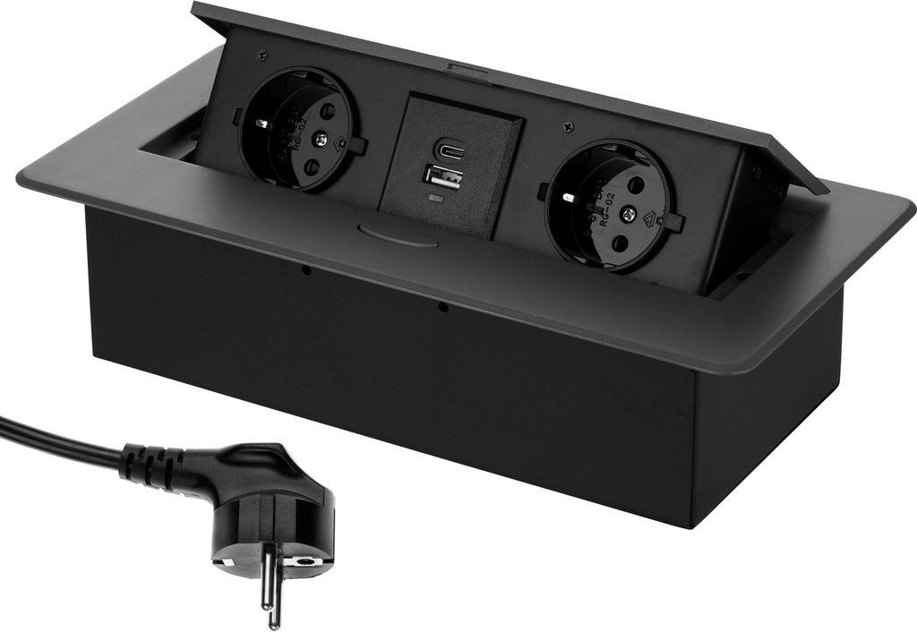 Versenkbare Aluminium Einbausteckdose 2-fach I USB-A USB-C I graphite