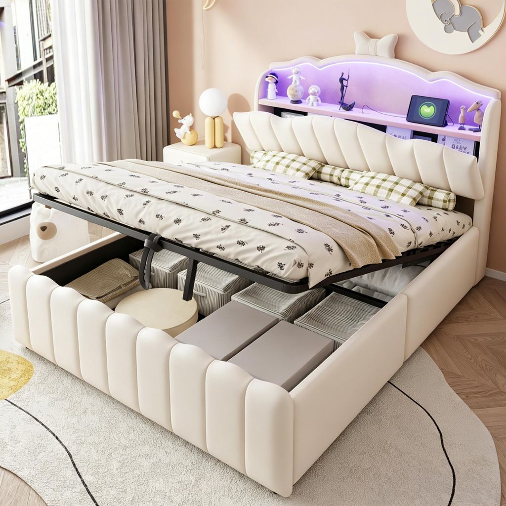 Flieks gestoffeerd bed 140x200 cm met lade, Productafbeelding 