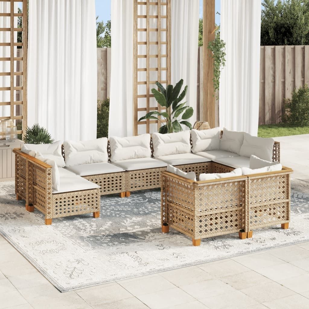 Möbel 9-tlg. Garten-Sofagarnitur mit Kissen Beige Poly Rattan - Gartenmöbelgarnituren 3261994