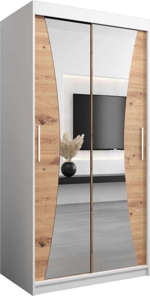 Kleiderschrank, Schiebetürenschrank Schlafzimmer, Schrank mit Spiegel MONACO 100 cm