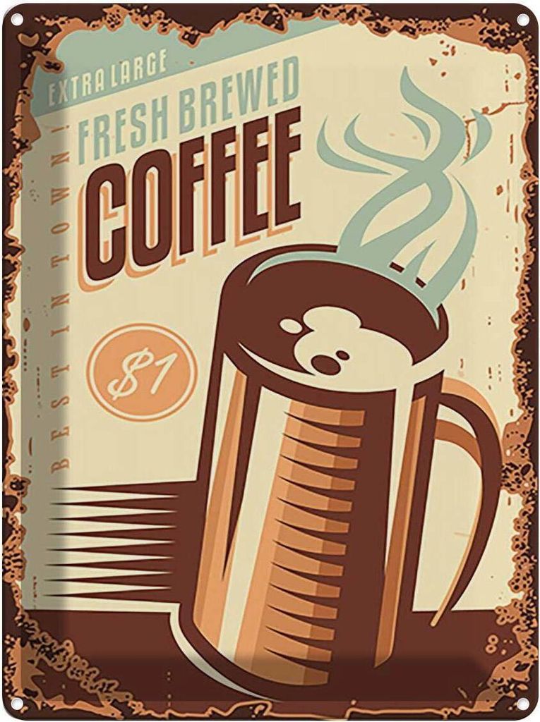 vianmo Blechschild 40x30 cm Kaffee fresh brewed Coffee $1 Essen Trinken