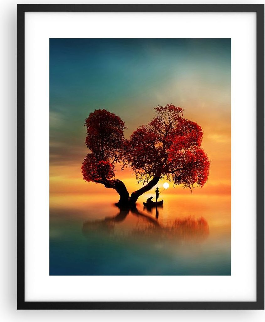 Gerahmtes Poster - Schwarzer Rahmen - See Natur Nacht - 40x50 cm - Wand Bild - Wanddeko - Wandbilder - Kunstposter - Wandposter - Bilderrahmen - Bi...