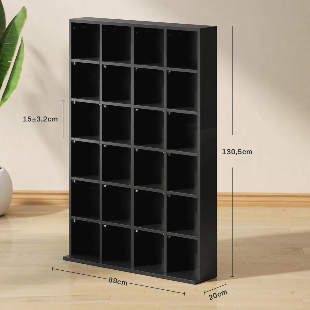 Étagère Multimédia Noire pour 456 CD - Bibliothèque Bois Modulable - 5