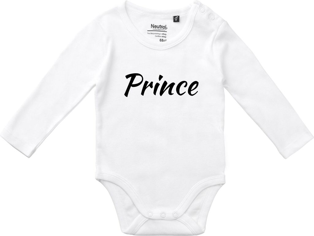 Huuraa Baby Body Prince Schriftzug 62 White Baumwolle Fairtrade Langarmbody Geschenkidee