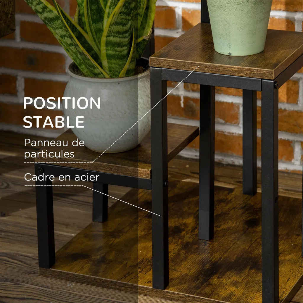 Support de Fleurs Multi-niveaux Hauteurs Décalées en Acier Noir Robuste