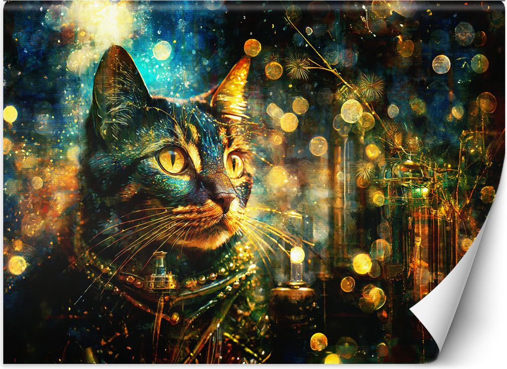 Vlies fototapete Katze auf abstraktem Hintergrund 450x315 cm Feeby Lila inkl. Kleber einfache Montage