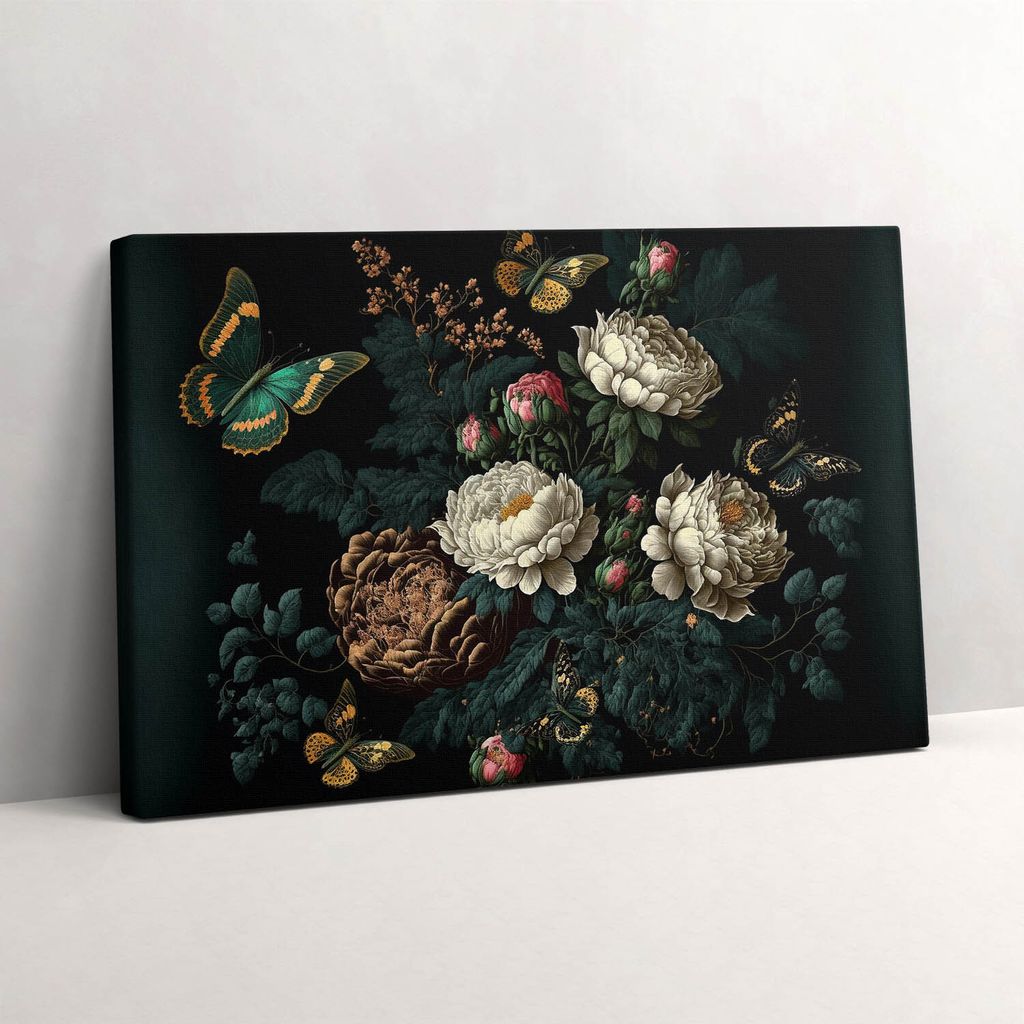 Botanisches Blumenmuster – Leinwandbild Wandbild – 30x20 cm – Leinwandbilder – Wandbilder – Schlafzimmer – Flur