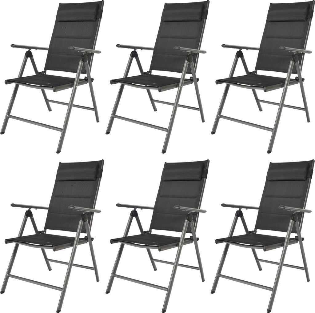 AXI Mack Campingstuhle Anthrazit/Schwarz, Set 6 Stück | Kompakter Klappstuhl für den Garten, 7-fach verstellbar, mit Sitzkissen | Aluminiumgestel...