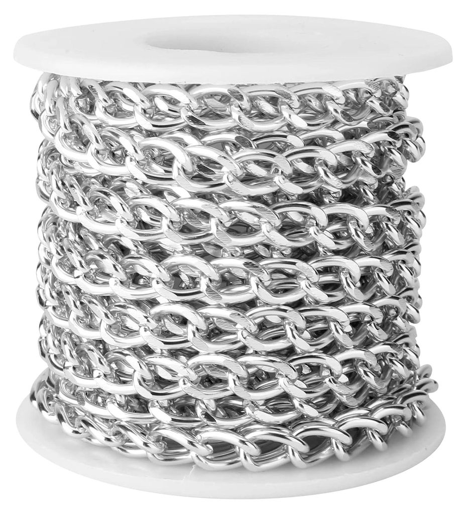 5m Rolle Gliederkette aus Aluminium in Silber, 10x6.5x1.8mm Vakuumüberzug für Herren Halskette und DIY Armband Schmuckherstellung