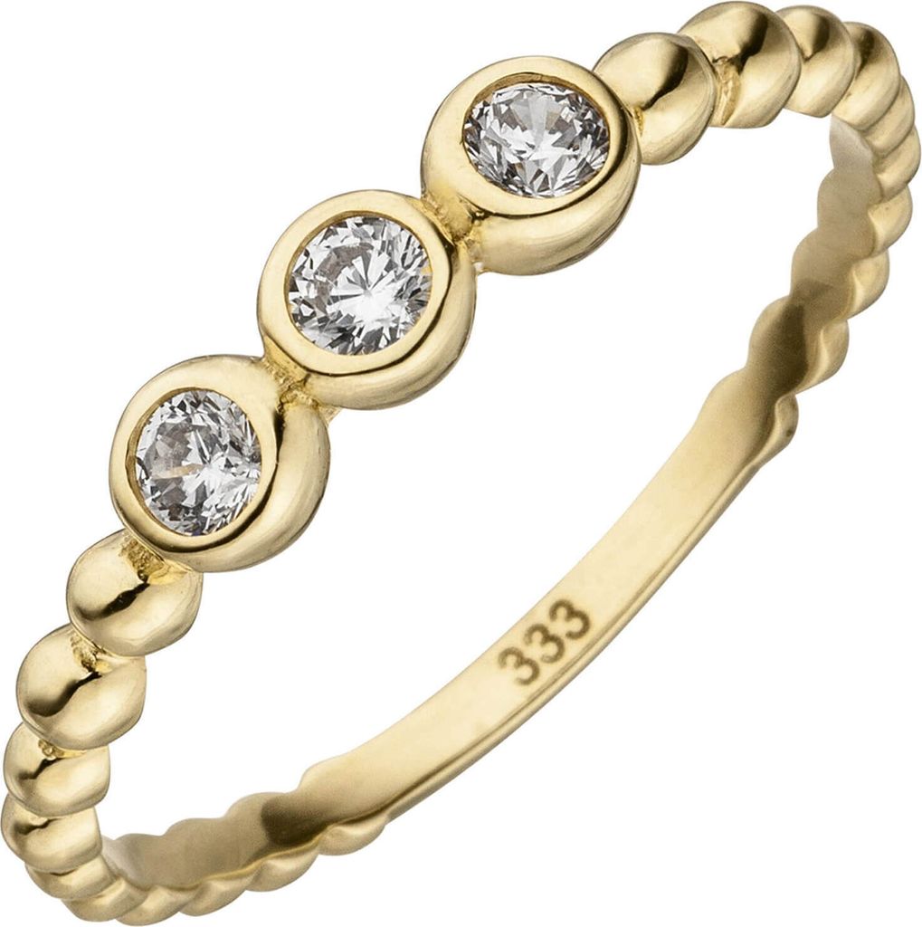 Kugel-Ring Damenring 3 Zirkonia weiß 333 Gold Gelbgold Fingerring 2,2mm breit Innenumfang 54mm Ø17.2mm
