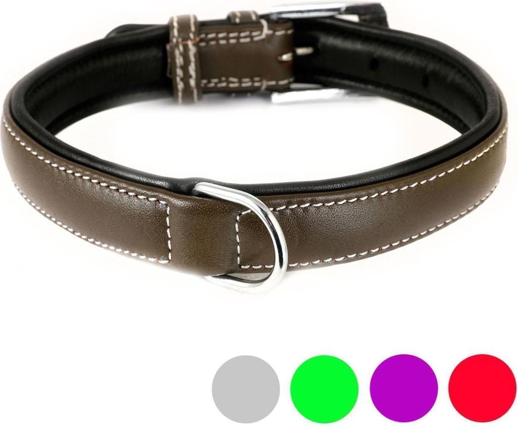 Monkimau Hundehalsband aus Leder Halsband für Hunde Lederhalsband braun gepolstert M
