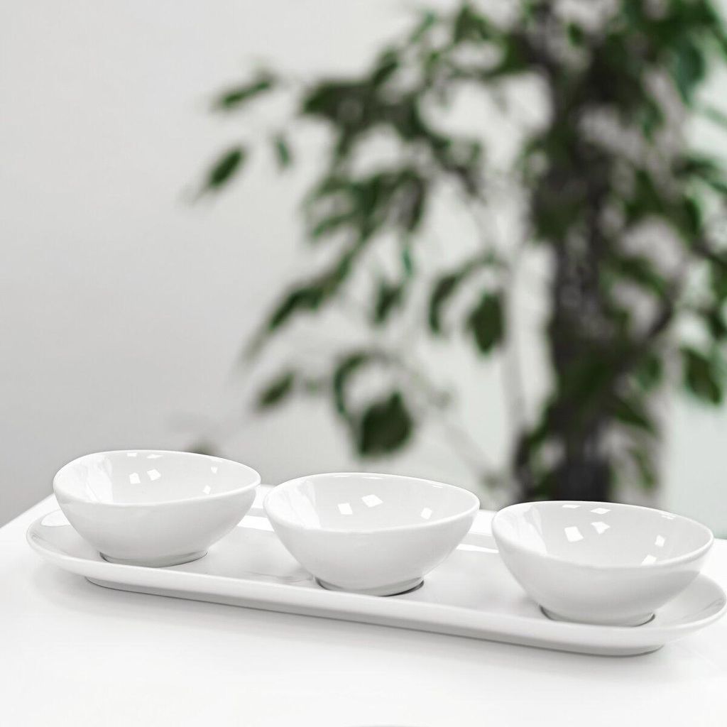 Ayda 4-teiliges Snackschalen-Set aus Porzellan - 3 Schalen + 1 Servierteller