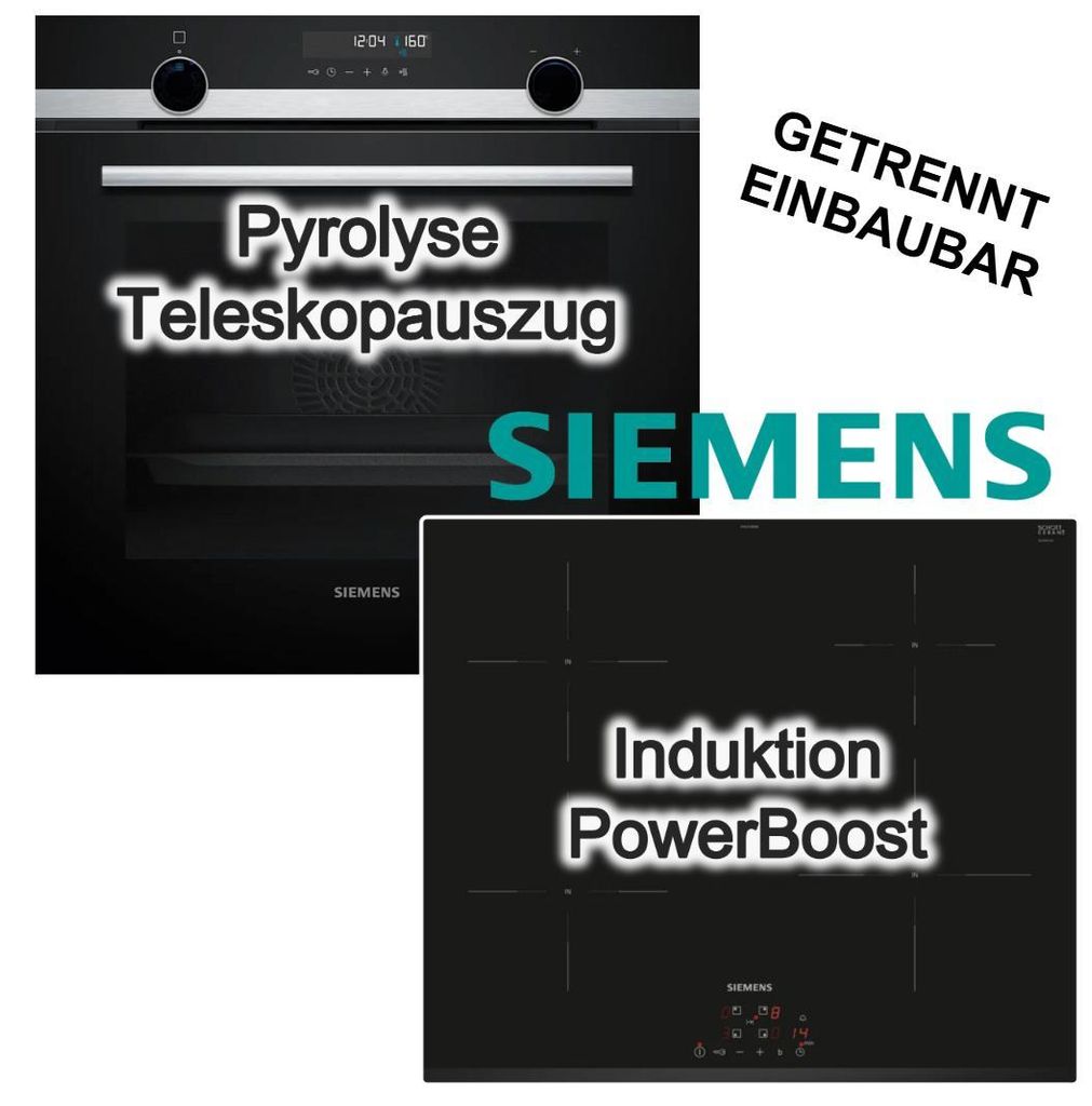 Herdset SIEMENS Einbaubackofen Pyrolyse 3DHeißluft Teleskopauszug + Induktionskochfeld PowerBoost Touch