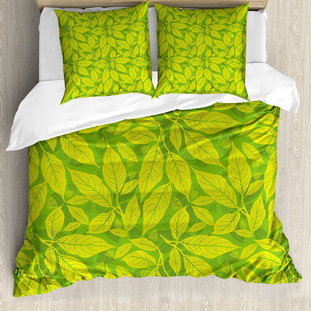 ABAKUHAUS Botanisch Bettbezug Set für Einzelbetten, Natur Eco Kunst-Blätter, Milbensicher Allergiker geeignet mit Kissenbezug, 155 cm x 220 cm - ...