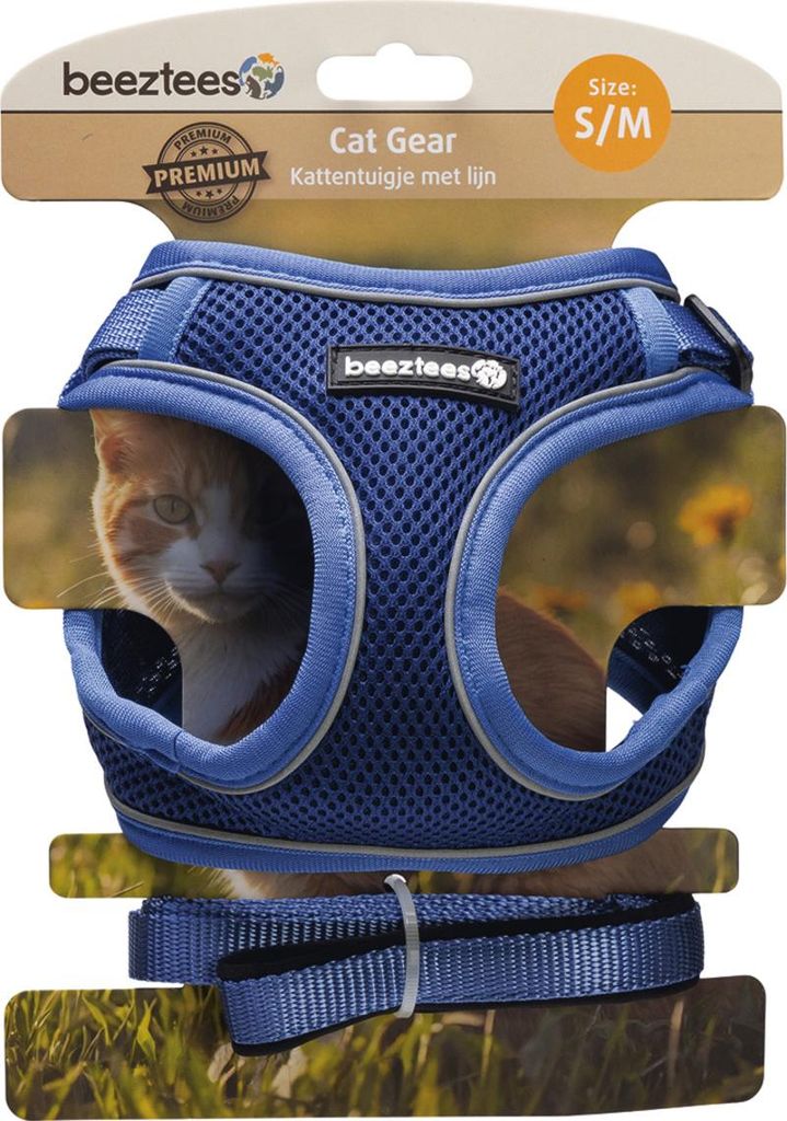 Beeztees Katzengeschirr mit Leine aus Nylon blau, Größe: S/M