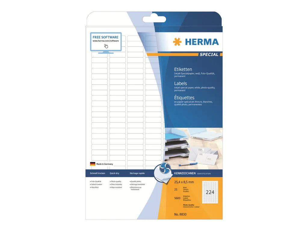 Etichette Inkjet A4 25,4x8,5 mm Bianco Opaco - 5600 pz Alta Qualità