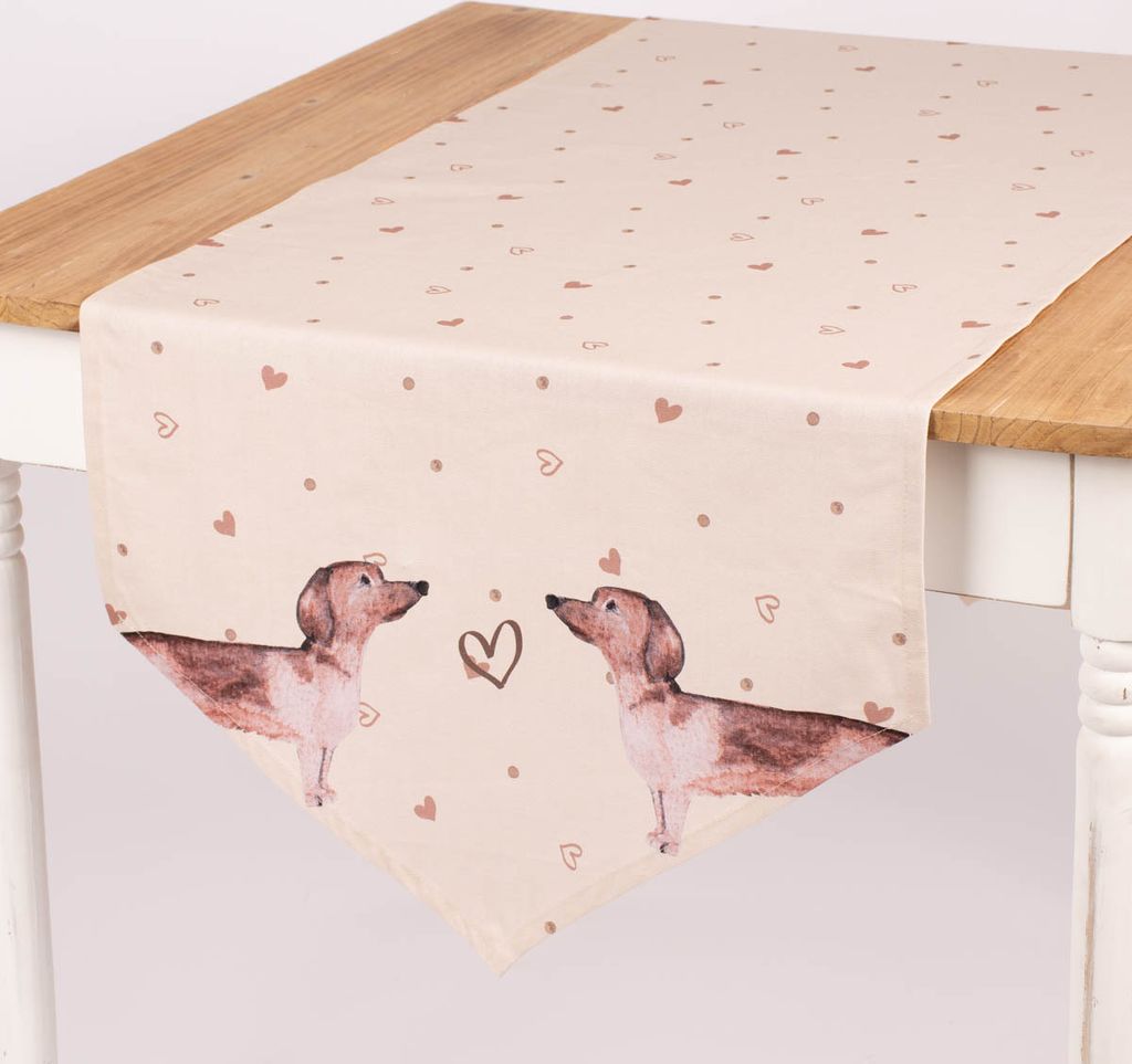 Clayre & Eef Tischläufer mit Dreiecksabschluss Dackel 50x160cm