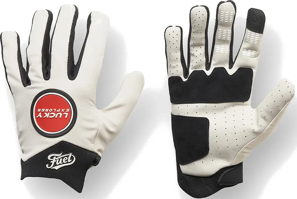 Gants de Moto Enduro Fuel Lucky Explorer Blanc et Rouge en Cuir 3XL