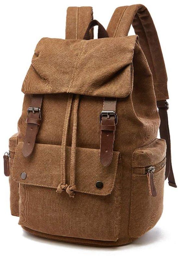 Rufun Canvas-Rucksack im Vintage-Stil für Laptop, Tagesrucksack, Wandern, Reisen, großes Fassungsvermögen, Unisex (Braun)