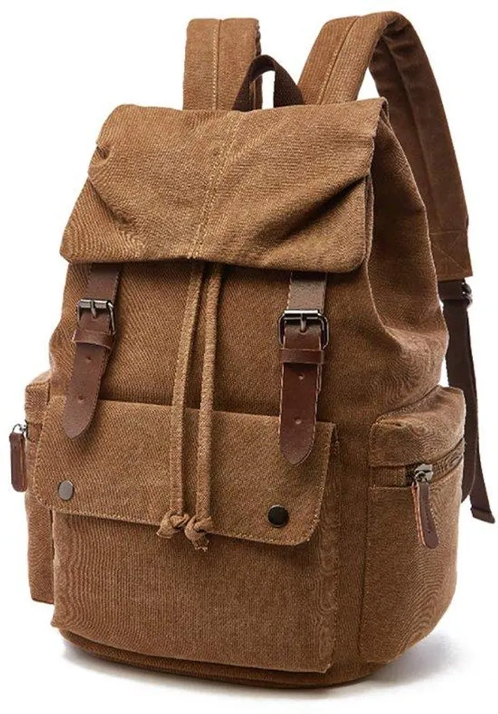 Sac à dos en toile Rufun Vintage marron pour ordinateur et voyage