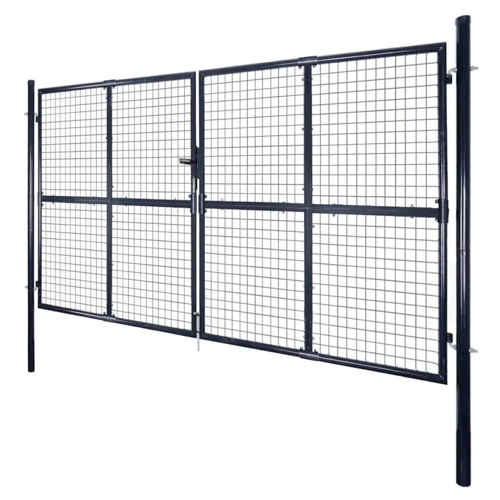 Grand Portail de jardin battant double en Acier Gris anthracite 289x175 cm
