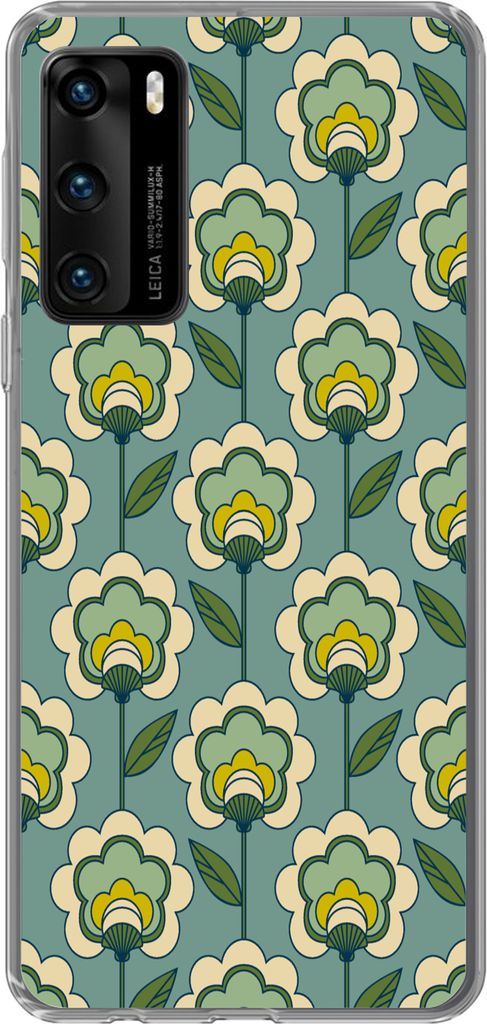 MuchoWow Handyhülle Schutzhülle Hülle für Telefoonhoesje Huawei P40 Retro - Design - 1970er Jahre - Blume Silikon Softcase Handy Hülle - Han...