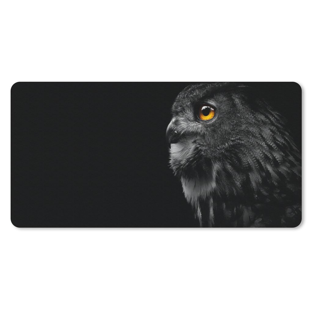 MuchoWow Mauspad Mousepad Eule - Vogel - Schwarz - Porträt 60x30 cm - Mousepads - Maus Mat - Pad - Mausunterlage - Nachhaltig