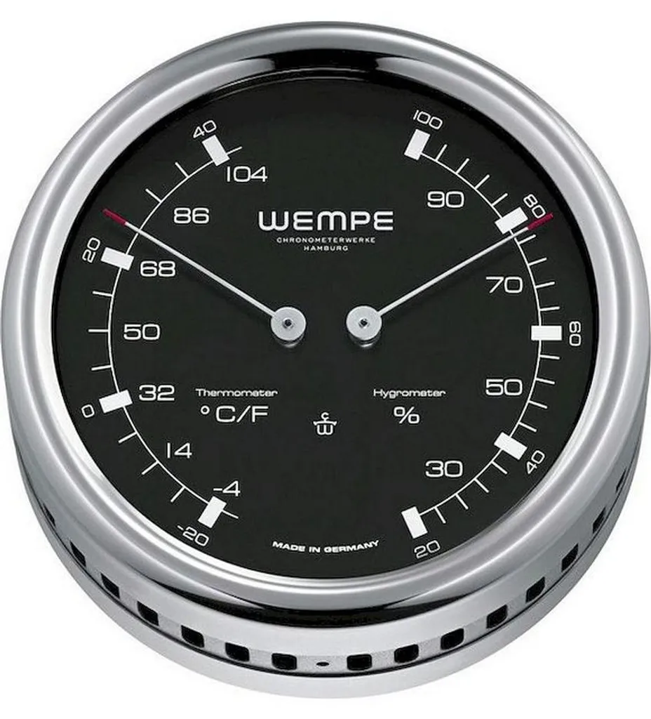 Wempe PILOT III Thermomètre-Hygromètre Marine en Acier Inox 100mm