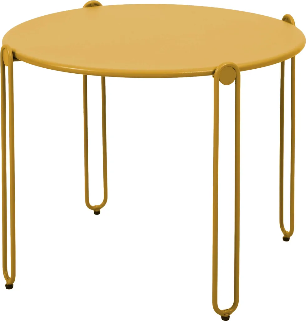 Table basse de jardin empilable jaune pour optimiser l'espace