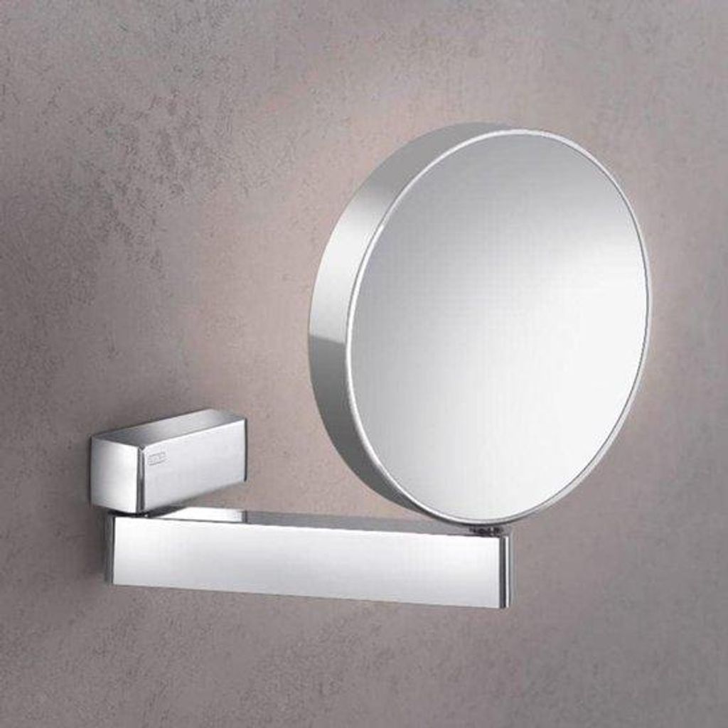 Universal make-up- und Rasierspiegel auf Gelenkarm, runder Make-up-Spiegel für Wandmontage, Vergrößerungsspiegel (3/7-fach) ohne Beleuchtung, Chrom