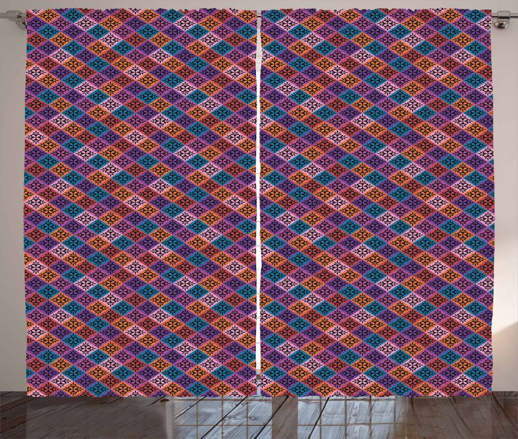 ABAKUHAUS Geometrisch Rustikaler Gardine, Vintage Simplistic Argyle, Schlafzimmer Kräuselband Vorhang mit Schlaufen und Haken, 280 x 175 cm, Mehrf...