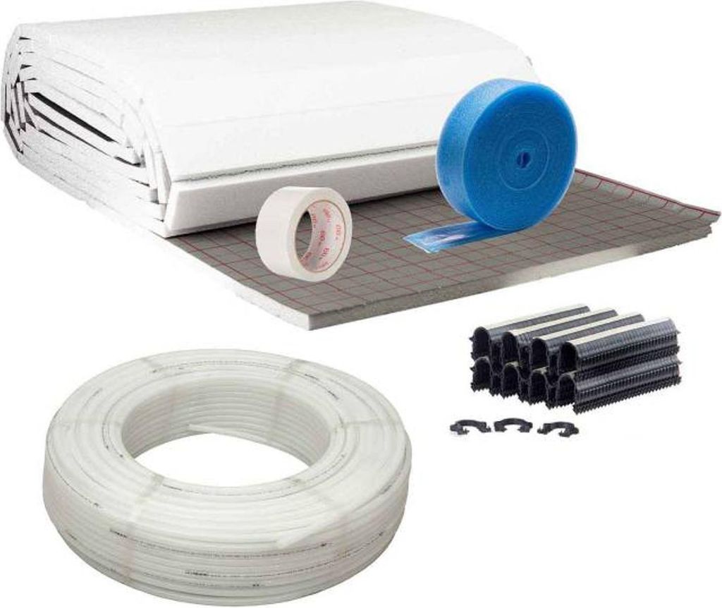 50 m² Set Tackersystem Rollbahn 25 mm WLG 045 16 x 2 PE-RT Rohr Raster 10 cm + Zubehör