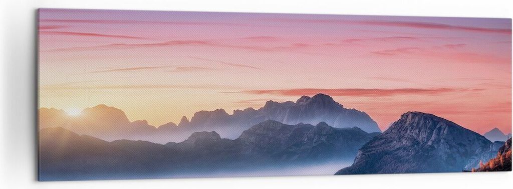 Bild auf Leinwand - Leinwandbild - Einteilig - Westen Sonne Berge - 160x50cm - Wand Bild - Wanddeko - Wandbilder - Leinwanddruck - Bilder - Wanddek...