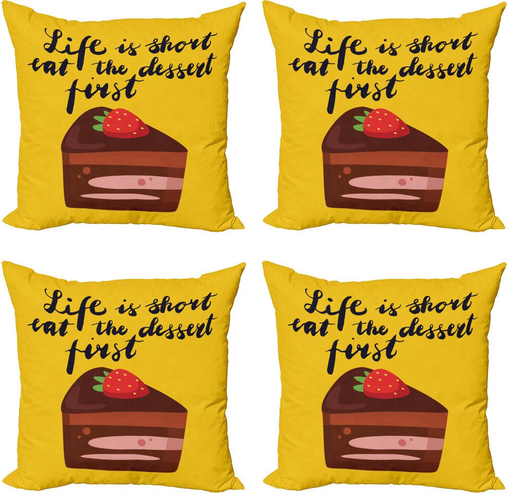 ABAKUHAUS Essen Nachtisch zuerst Kissenbezug Set (4 Stück), Scheibe des Kuchens Erdbeere, Moderner Doppelseitiger Digitaldruck, 45 cm x 45 cm, Meh...
