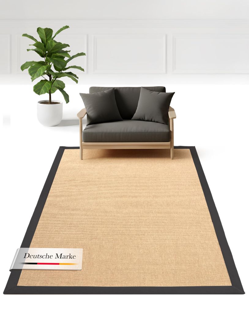 Sisalteppich Schwarz 60x110 cm | Moderner Teppich für Wohn- Produktbild 