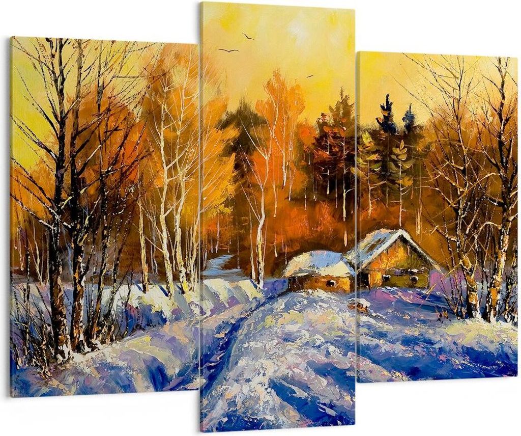 Bild auf Leinwand - Leinwandbild - Winter Wald Wiese - 130x100cm - Wand Bild - Wanddeko - Leinwanddruck - Bilder - Kunstdruck - Wanddekoration - Le...