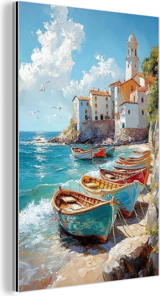 MuchoWow Wanddekoration Metall Metallbild Wandkunst 60x90 cm Boote - Felsen - Meer - Sonne MuchoWow Aluminium Gemälde - Wandbilder - Aluminium