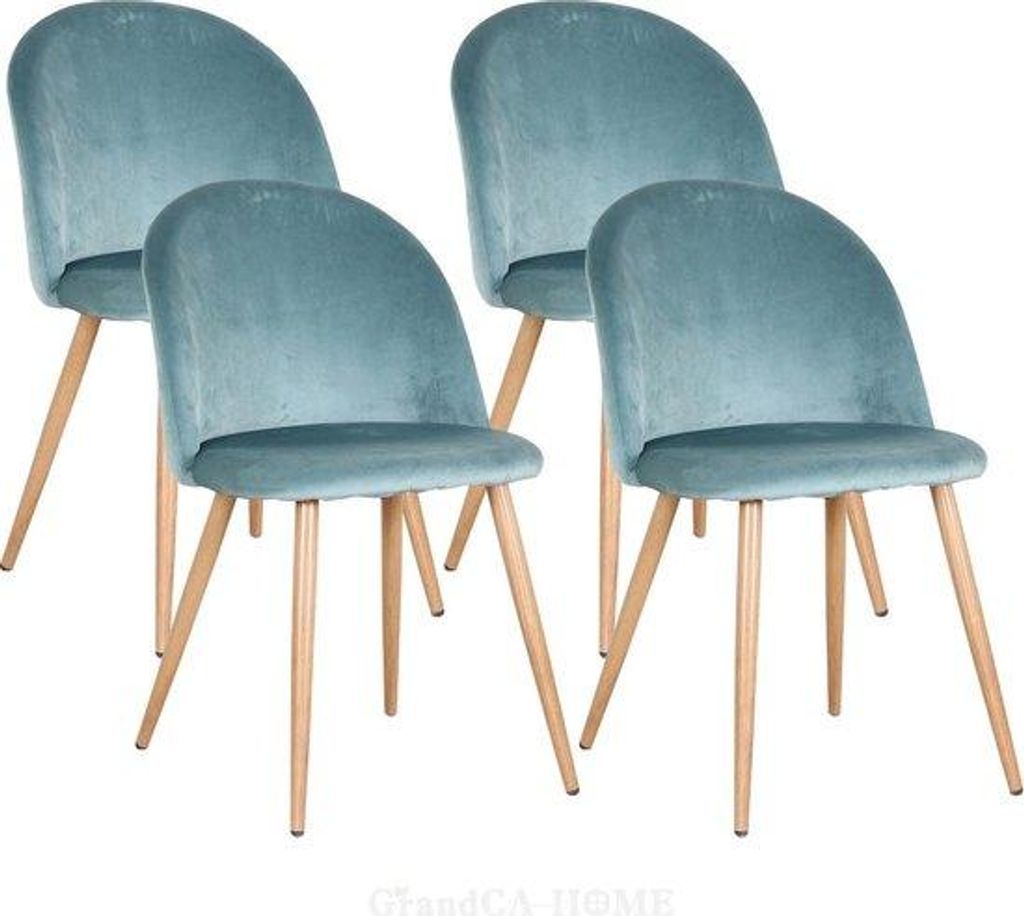 Fluwelen Eetkamerstoelen Set - Ergonomisch & Comfortabel - Stijlvol - Blauw - Set van 4