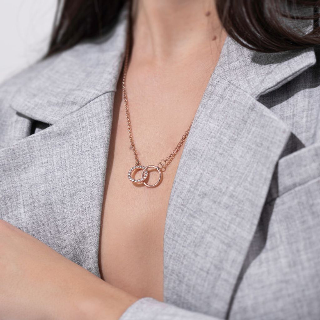 Damen Halskette aus Roségold mit Zirkonia-Kristallen - An Produktbild 2