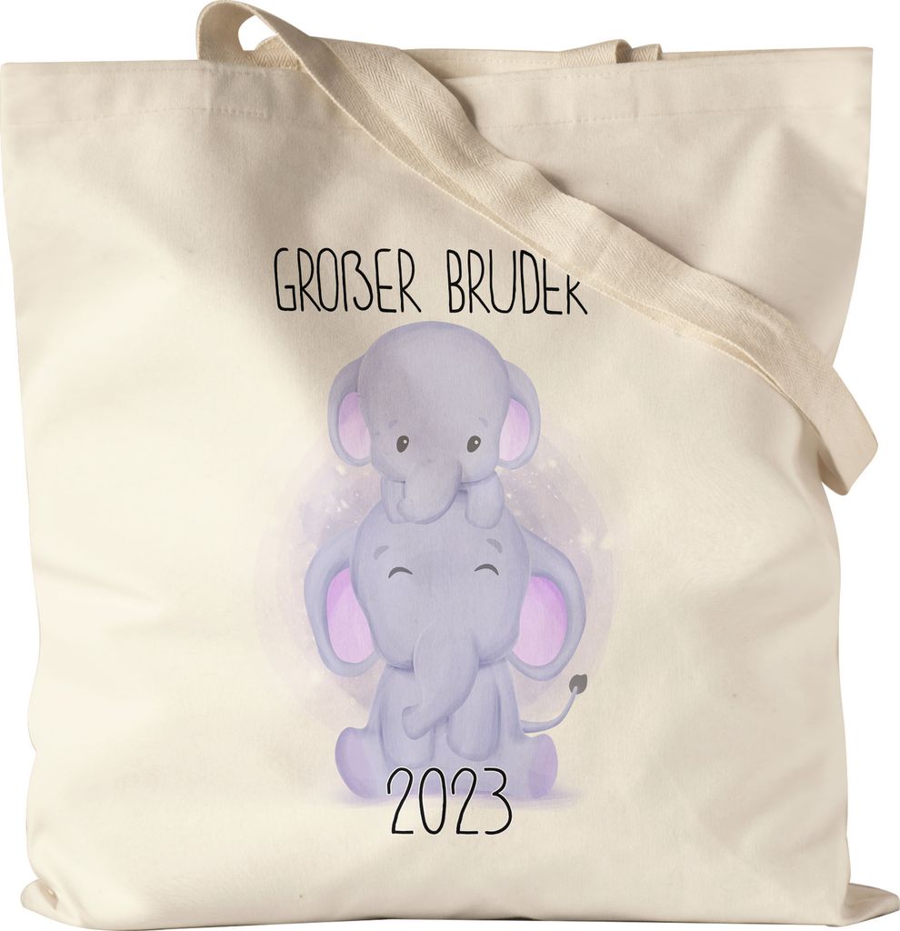 Großer Bruder 2023 Stoffbeutel Jutebeutel Canvas Geschwister Bruderliebe Elefant Geborgenheit Beschützer Welt Liebe Bro Familie