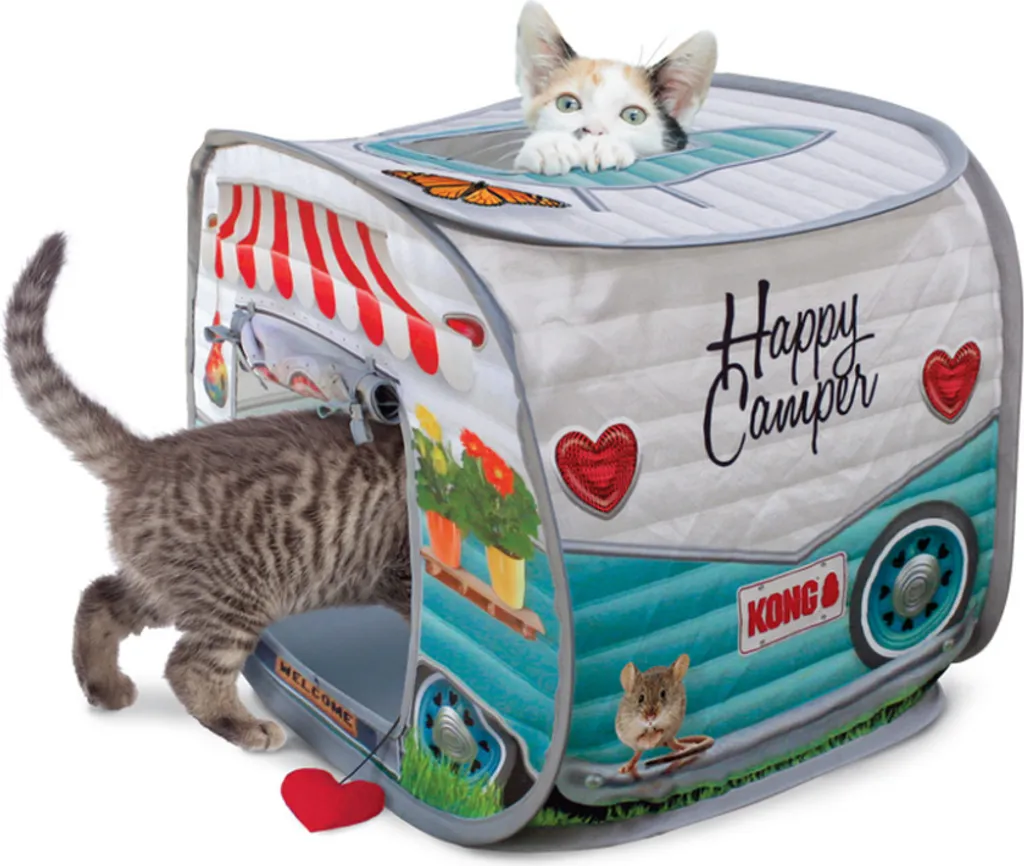 KONG Play Spaces Camper Tente pour Chat avec Toit Amovible et Jouet Suspendu