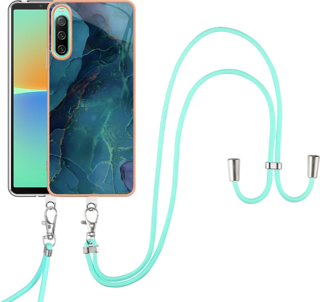 Sony Xperia 10 IV Handykette Hülle, Muster TPU Bumper Schutzhülle mit verstellbarem Tragegurt für Sony Xperia 10 IV Grün