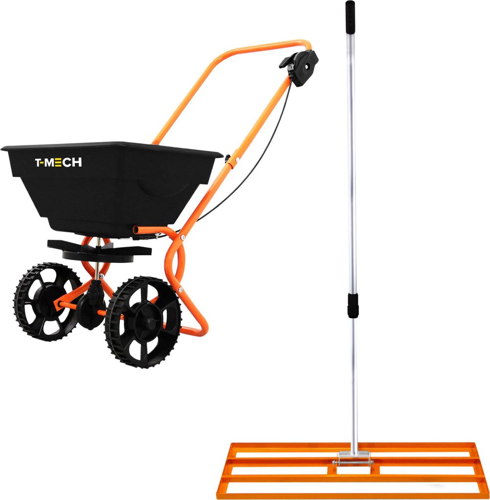 Rasennivellierer & Rotationssteuer, Dünger, Garten-Nivellierer, 100 cm x 32 cm, orange, abnehmbarer ausziehbarer Griff, 1,15–1,9 m, 25 kg Kapazi...