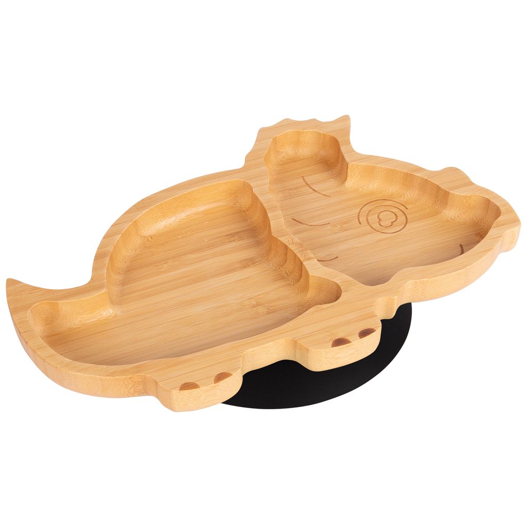 Tiny Dining Kinder Bambus Dinosaurier Teller mit Saugnapf - Segmented Entwurf, umweltfreundlich - 28cm - Schwarz