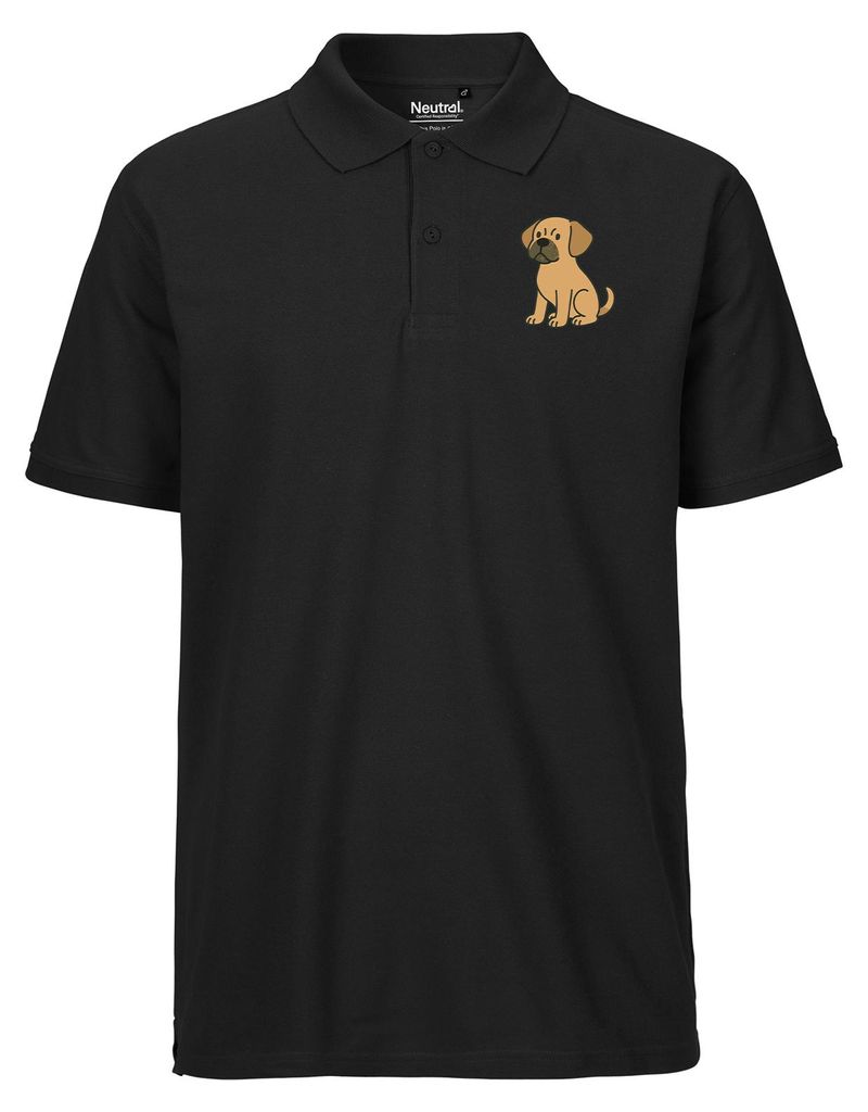 Huuraa Herren Polo Shirt Puggle Comic Puggy 3XL Black Bio Baumwolle Fairtrade Poloshirt Geschenkidee